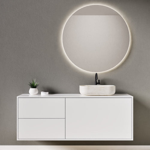 LINEA Frame - Top mounted single sink basin unit & 1 Drawer - 2 Stacked Side Drawers vanity unit - ROVALUX