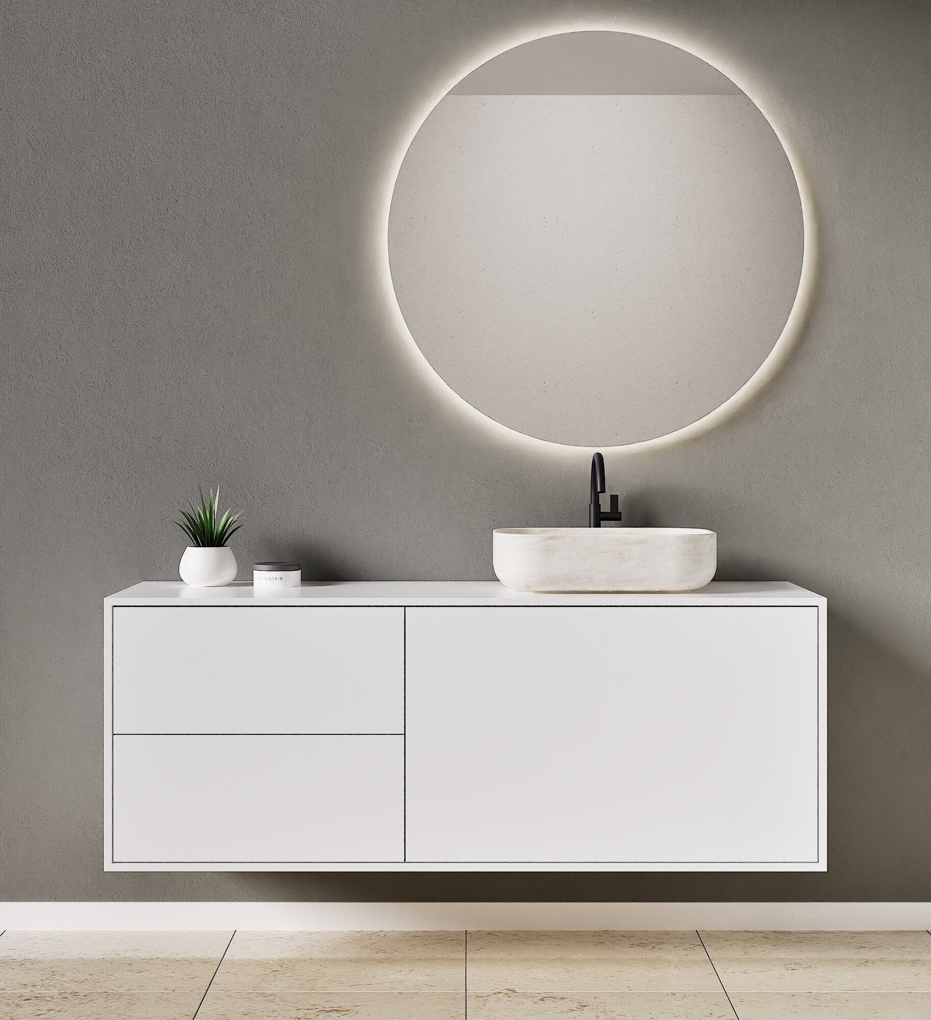 LINEA Frame - Top mounted single sink basin unit & 1 Drawer - 2 Stacked Side Drawers vanity unit - ROVALUX