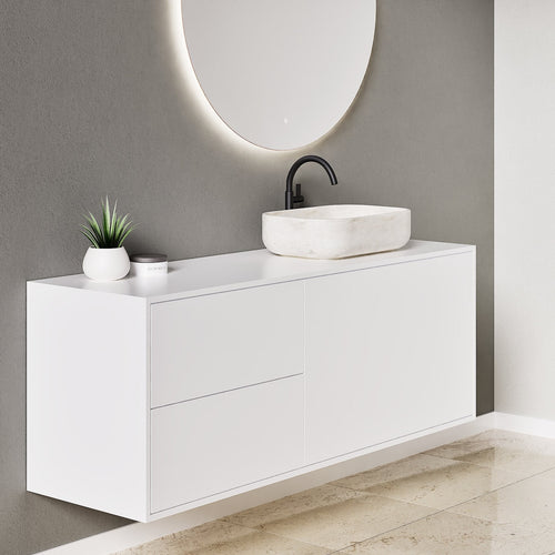 LINEA Frame - Top mounted single sink basin unit & 1 Drawer - 2 Stacked Side Drawers vanity unit - ROVALUX