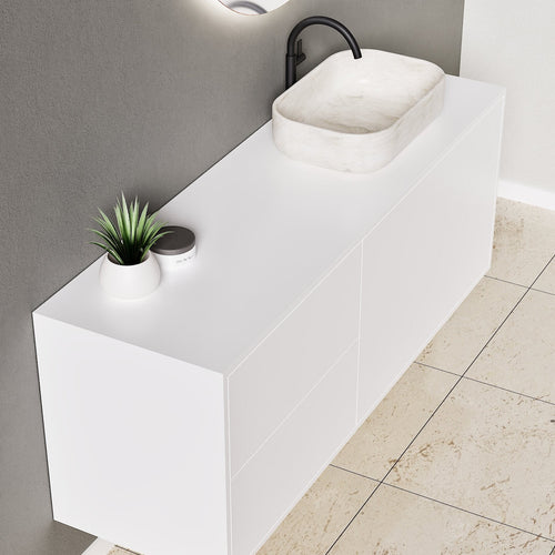 LINEA Frame - Top mounted single sink basin unit & 1 Drawer - 2 Stacked Side Drawers vanity unit - ROVALUX