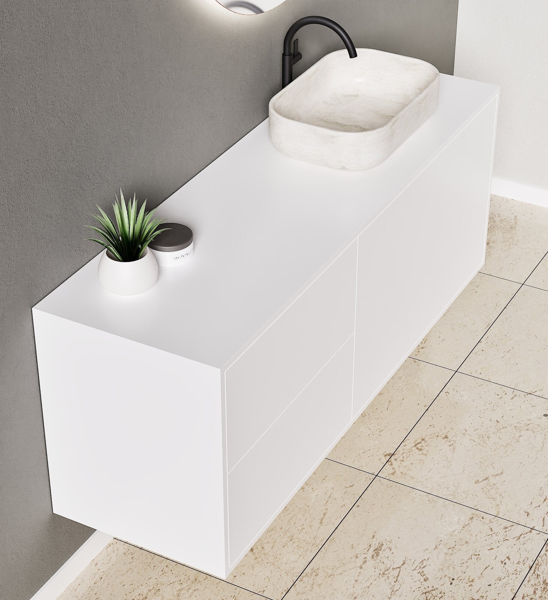 LINEA Frame - Top mounted single sink basin unit & 1 Drawer - 2 Stacked Side Drawers vanity unit - ROVALUX
