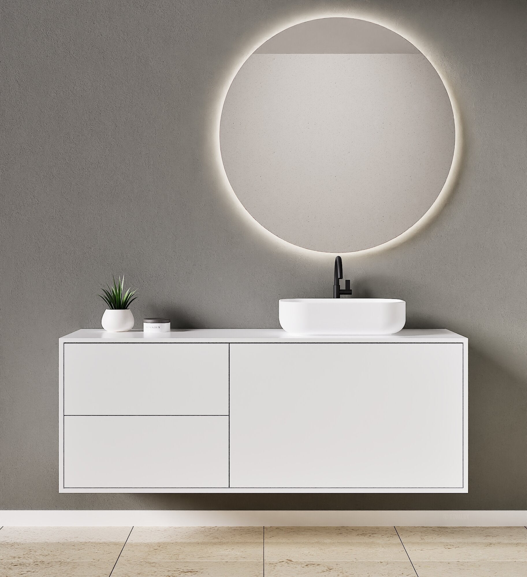 LINEA Frame - Top mounted single sink basin unit & 1 Drawer - 2 Stacked Side Drawers vanity unit - ROVALUX