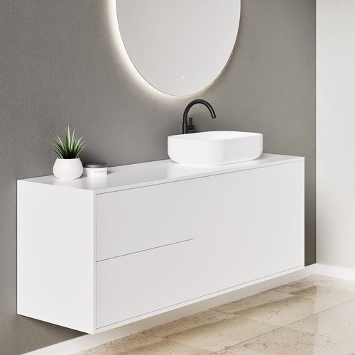 LINEA Frame - Top mounted single sink basin unit & 1 Drawer - 2 Stacked Side Drawers vanity unit - ROVALUX