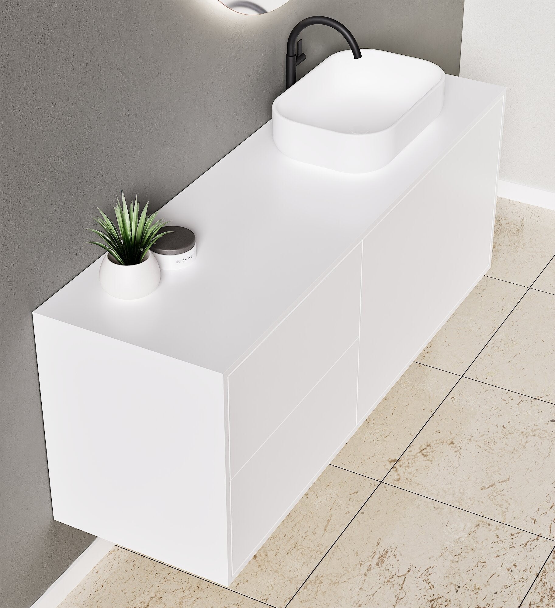 LINEA Frame - Top mounted single sink basin unit & 1 Drawer - 2 Stacked Side Drawers vanity unit - ROVALUX