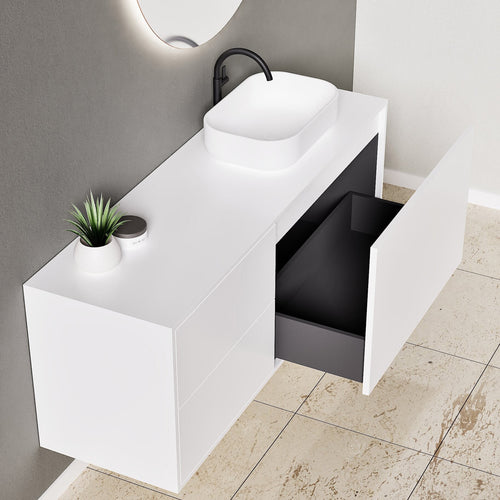 LINEA Frame - Top mounted single sink basin unit & 1 Drawer - 2 Stacked Side Drawers vanity unit - ROVALUX