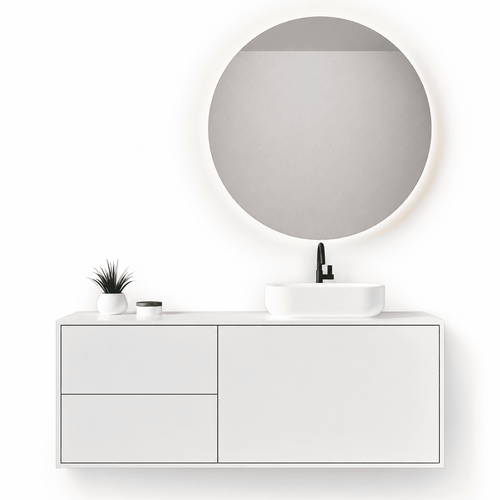 LINEA Frame - Top mounted single sink basin unit & 1 Drawer - 2 Stacked Side Drawers vanity unit - ROVALUX