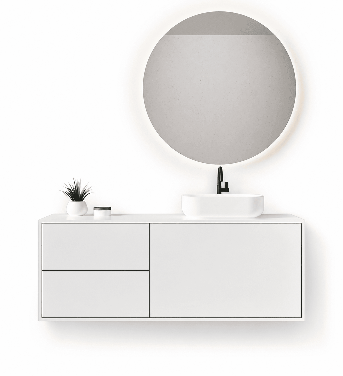LINEA Frame - Top mounted single sink basin unit & 1 Drawer - 2 Stacked Side Drawers vanity unit - ROVALUX