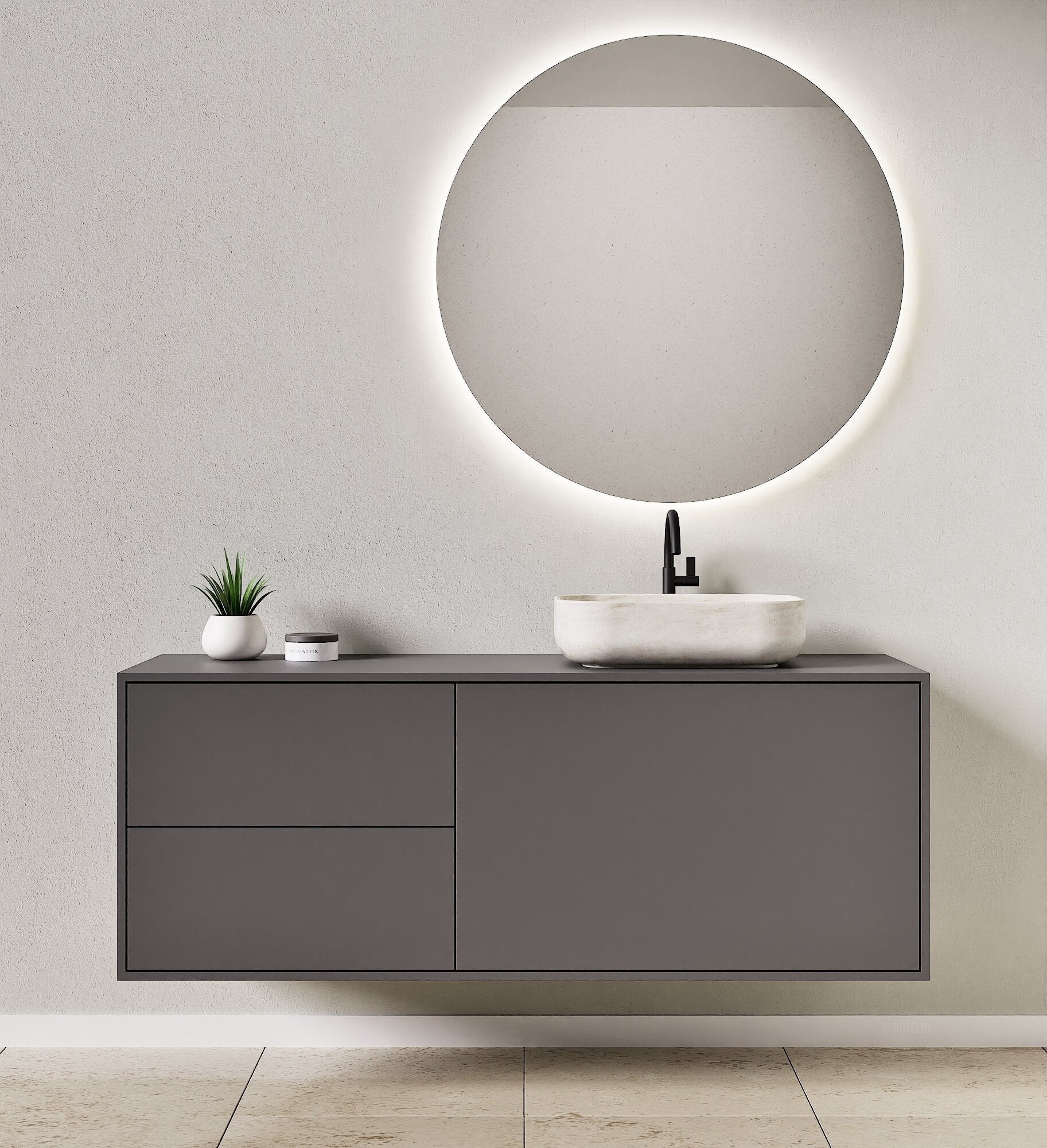 LINEA Frame - Top mounted single sink basin unit & 1 Drawer - 2 Stacked Side Drawers vanity unit - ROVALUX