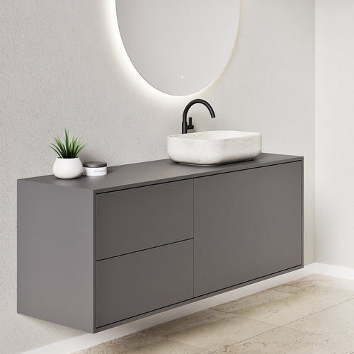 LINEA Frame - Top mounted single sink basin unit & 1 Drawer - 2 Stacked Side Drawers vanity unit - ROVALUX