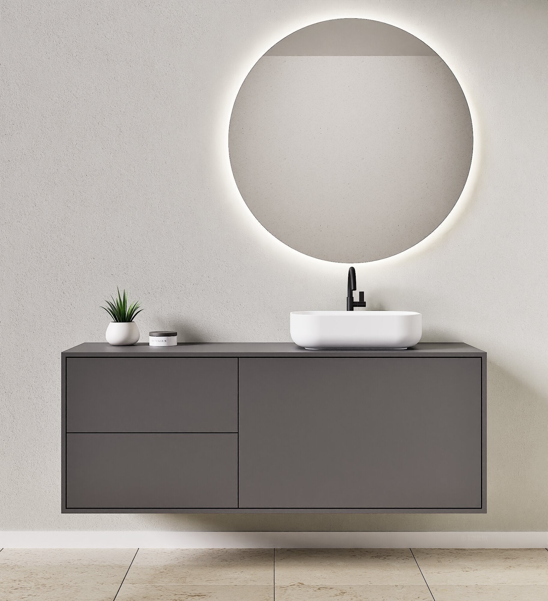 LINEA Frame - Top mounted single sink basin unit & 1 Drawer - 2 Stacked Side Drawers vanity unit - ROVALUX