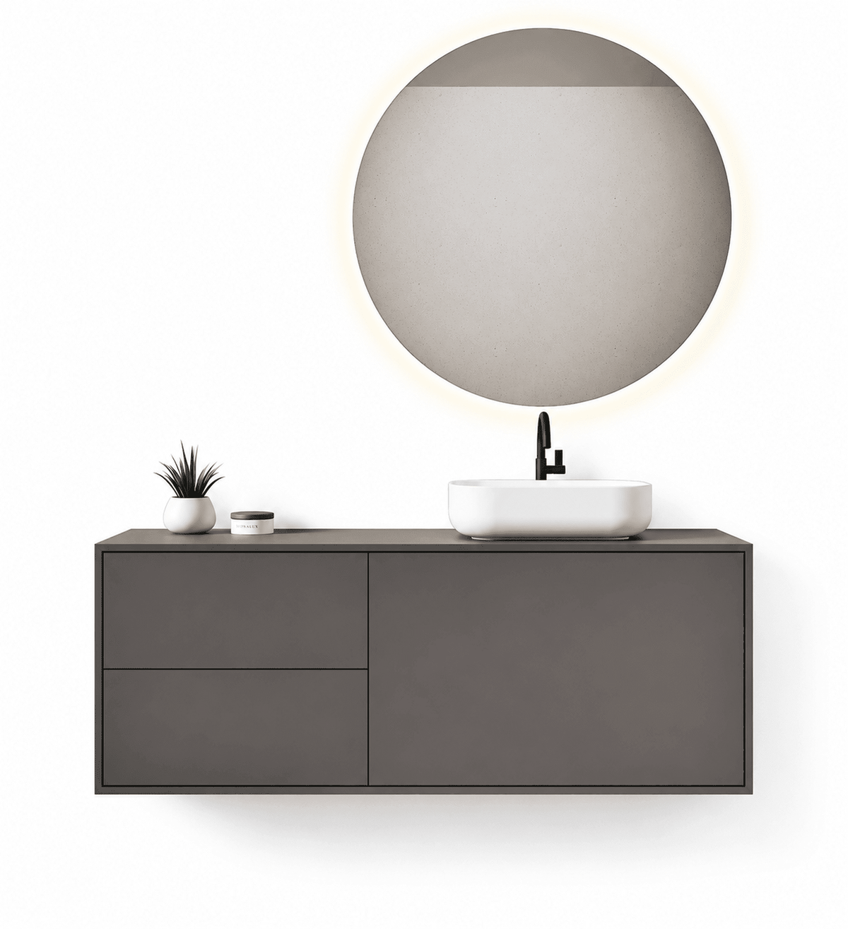 LINEA Frame - Top mounted single sink basin unit & 1 Drawer - 2 Stacked Side Drawers vanity unit - ROVALUX