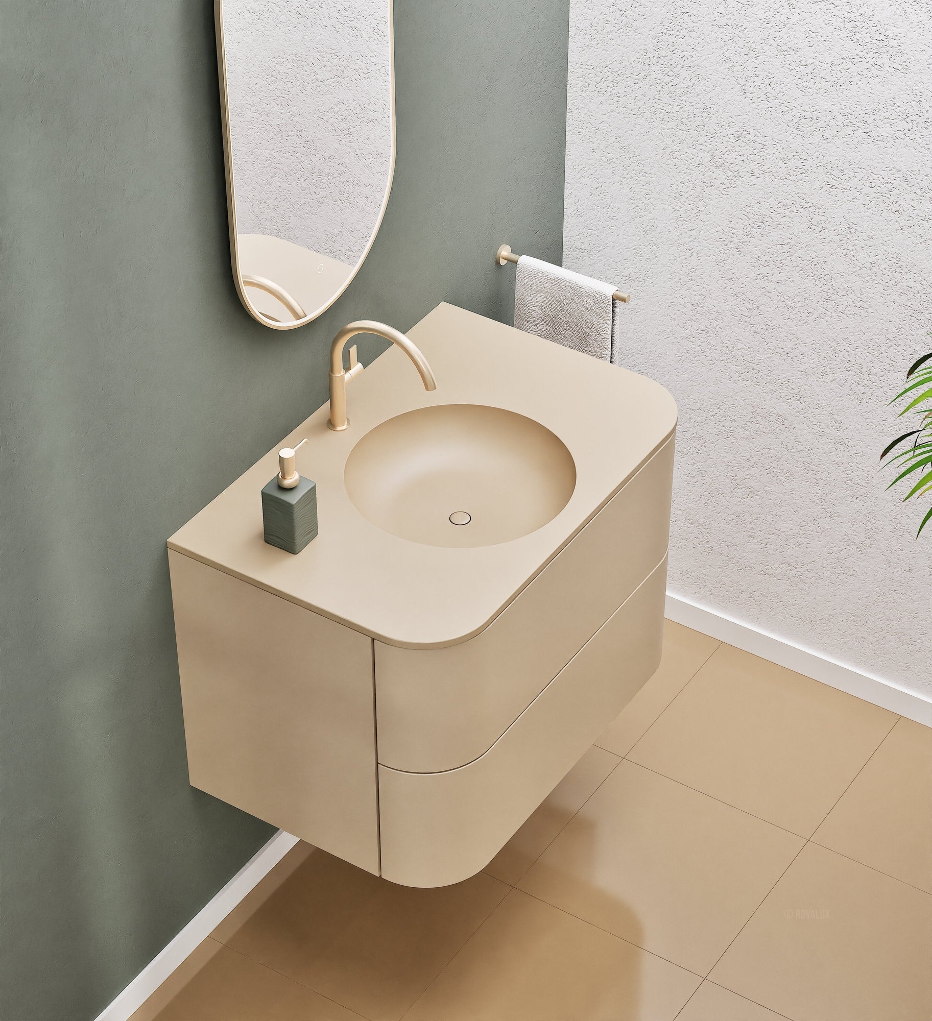 Serenia Flow Single Set - Corian® Sink & Countertop with 2 Drawers - ROVALUX