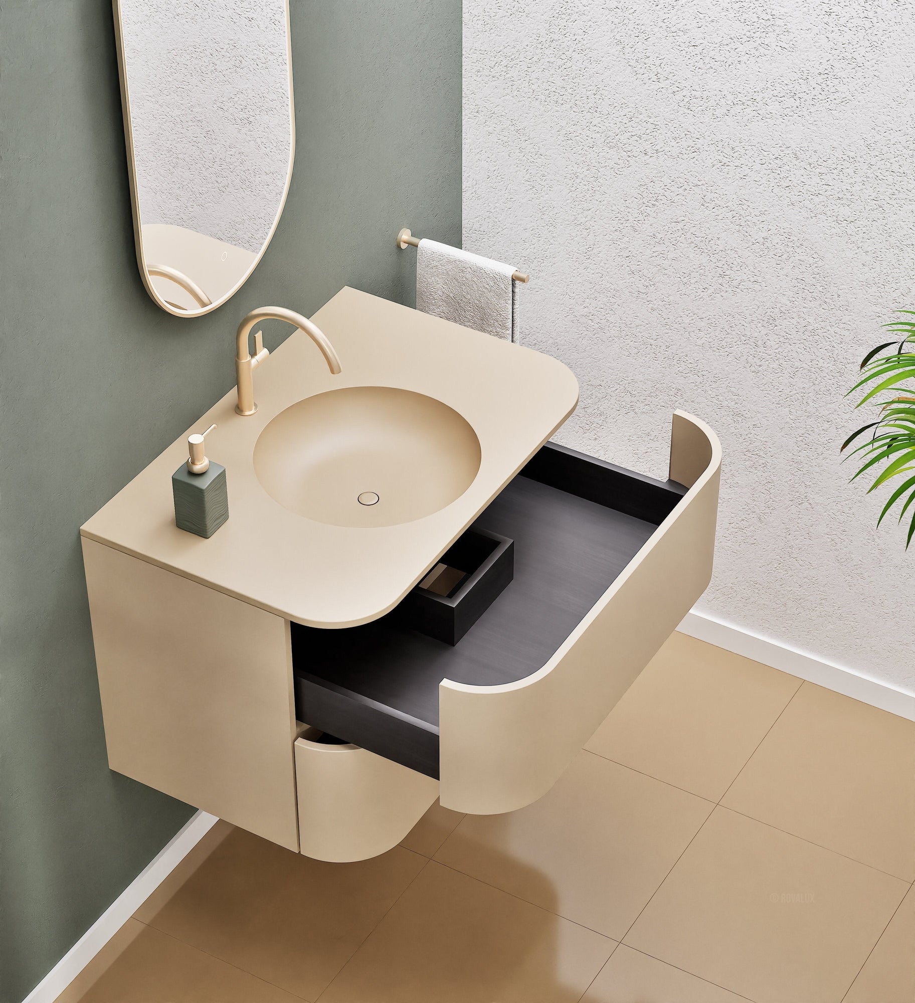 Serenia Flow Single Set - Corian® Sink & Countertop with 2 Drawers - ROVALUX