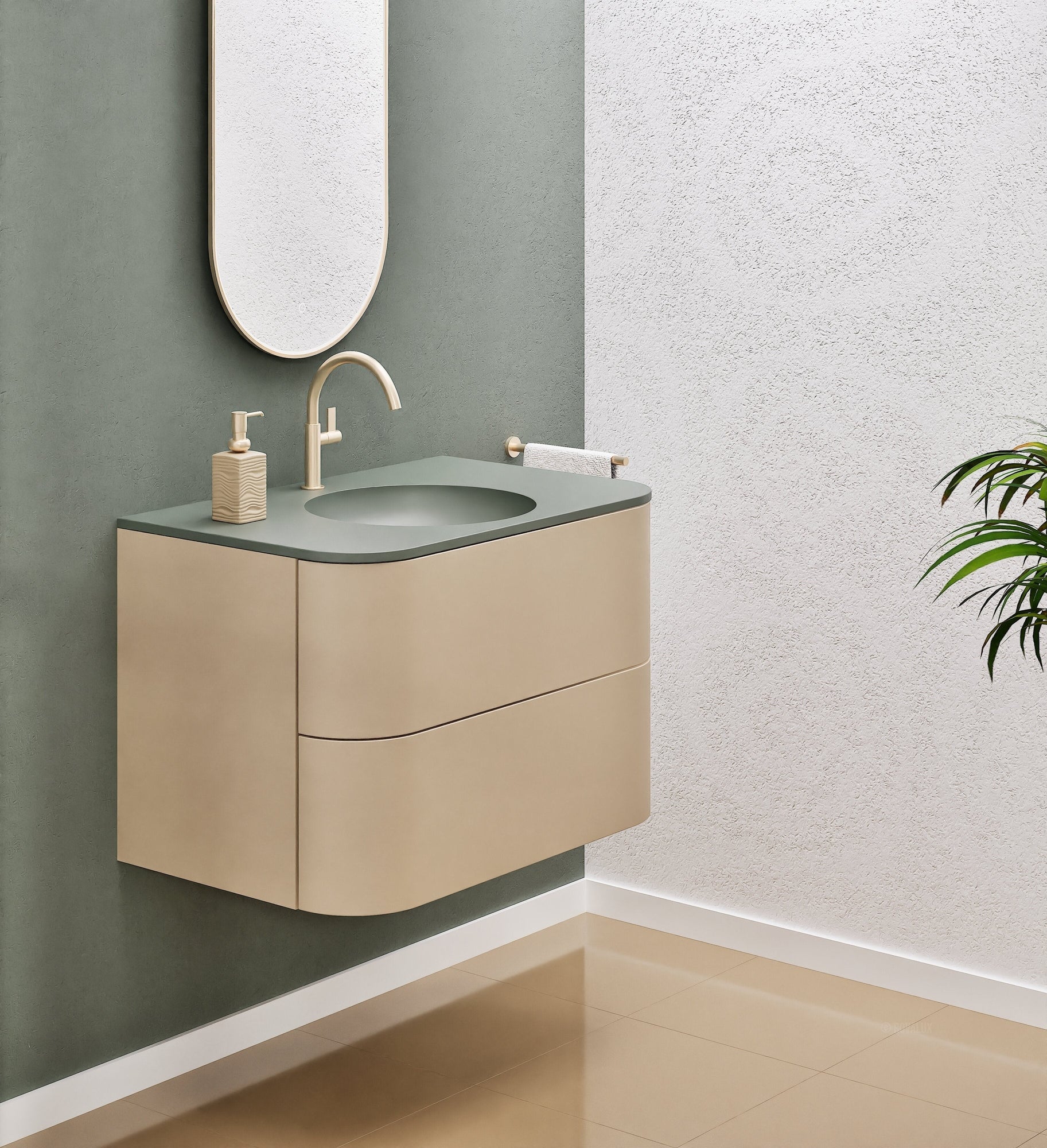 Serenia Flow Single Set - Corian® Sink & Countertop with 2 Drawers - ROVALUX