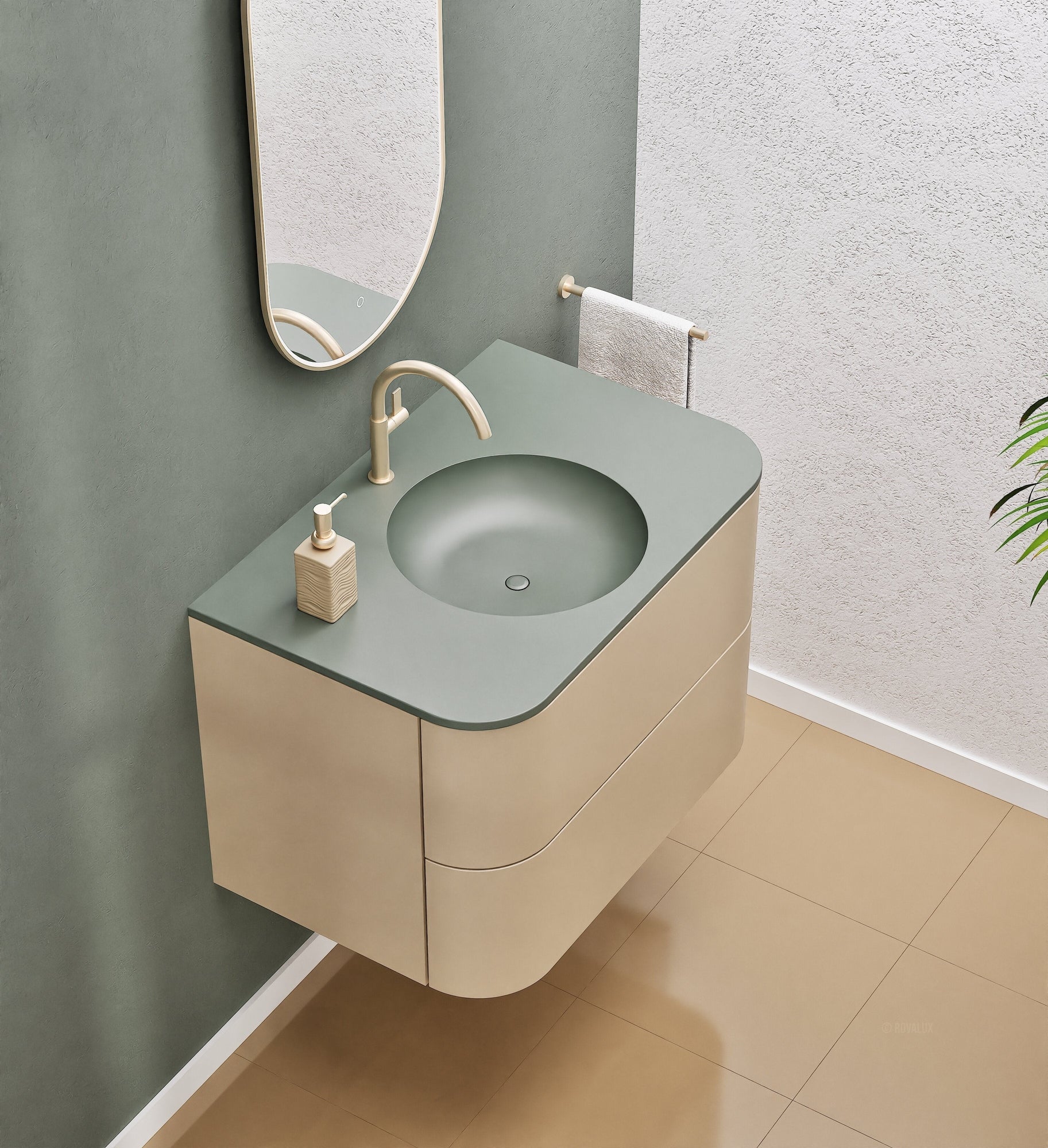 Serenia Flow Single Set - Corian® Sink & Countertop with 2 Drawers - ROVALUX