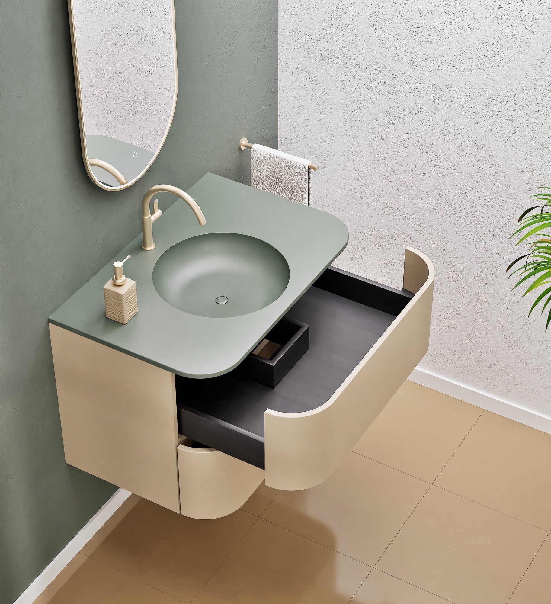 Serenia Flow Single Set - Corian® Sink & Countertop with 2 Drawers - ROVALUX