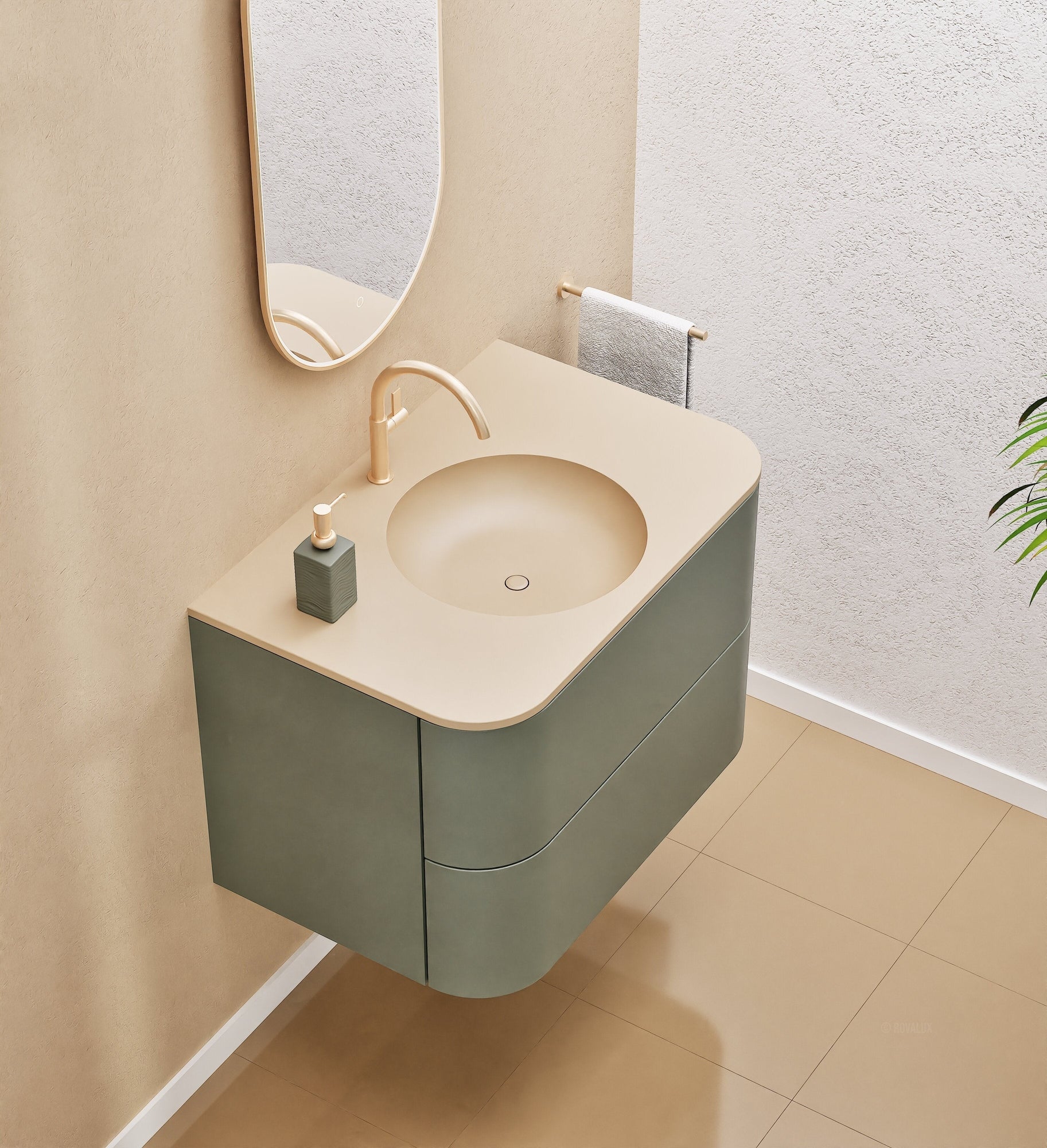 Serenia Flow Single Set - Corian® Sink & Countertop with 2 Drawers - ROVALUX