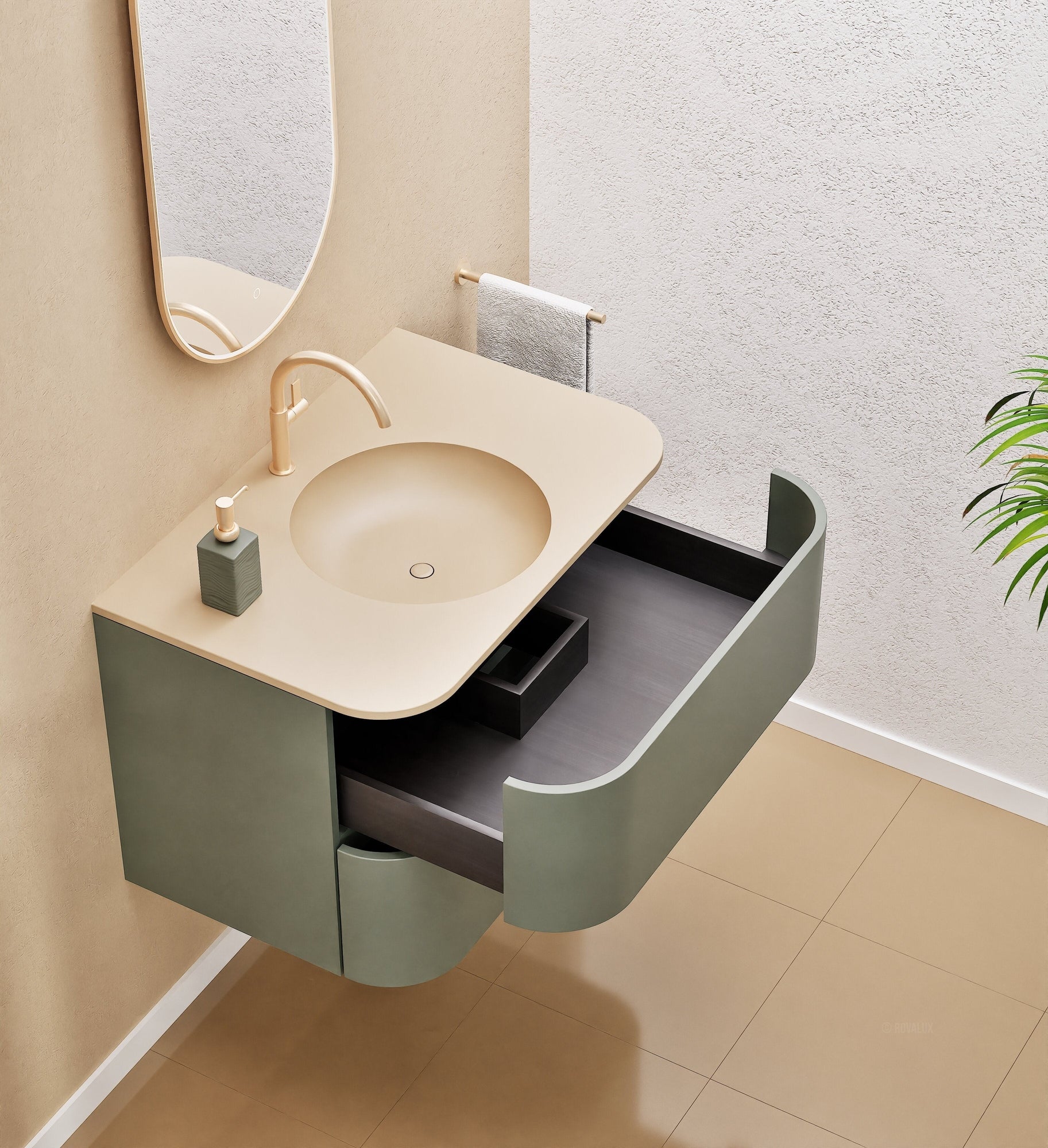 Serenia Flow Single Set - Corian® Sink & Countertop with 2 Drawers - ROVALUX
