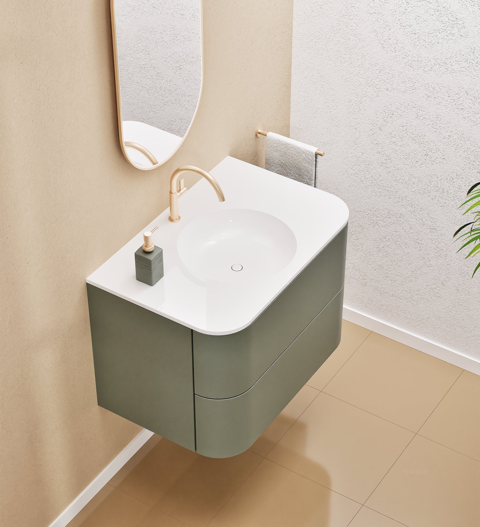Serenia Flow Single Set - Corian® Sink & Countertop with 2 Drawers - ROVALUX