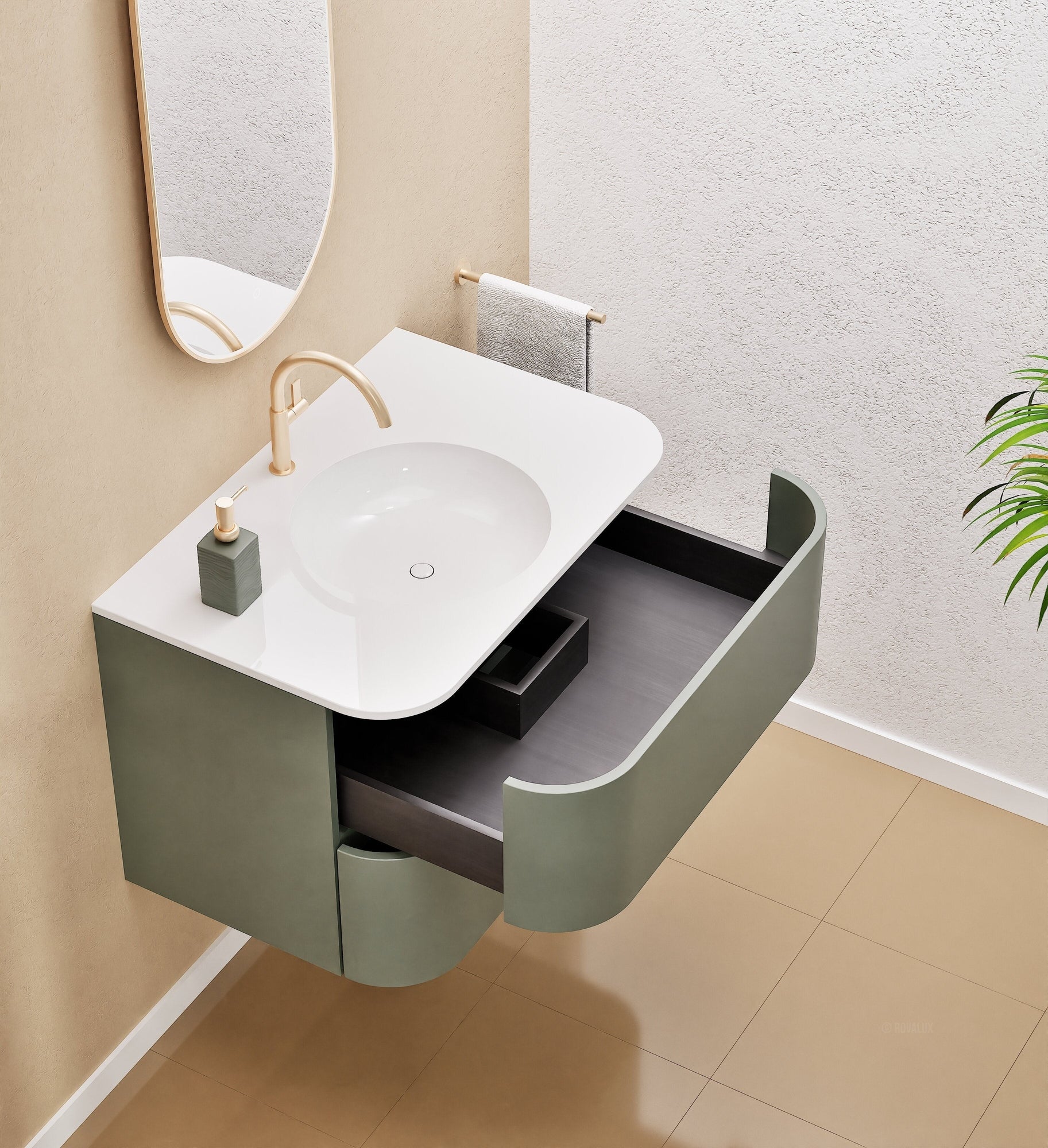 Serenia Flow Single Set - Corian® Sink & Countertop with 2 Drawers - ROVALUX