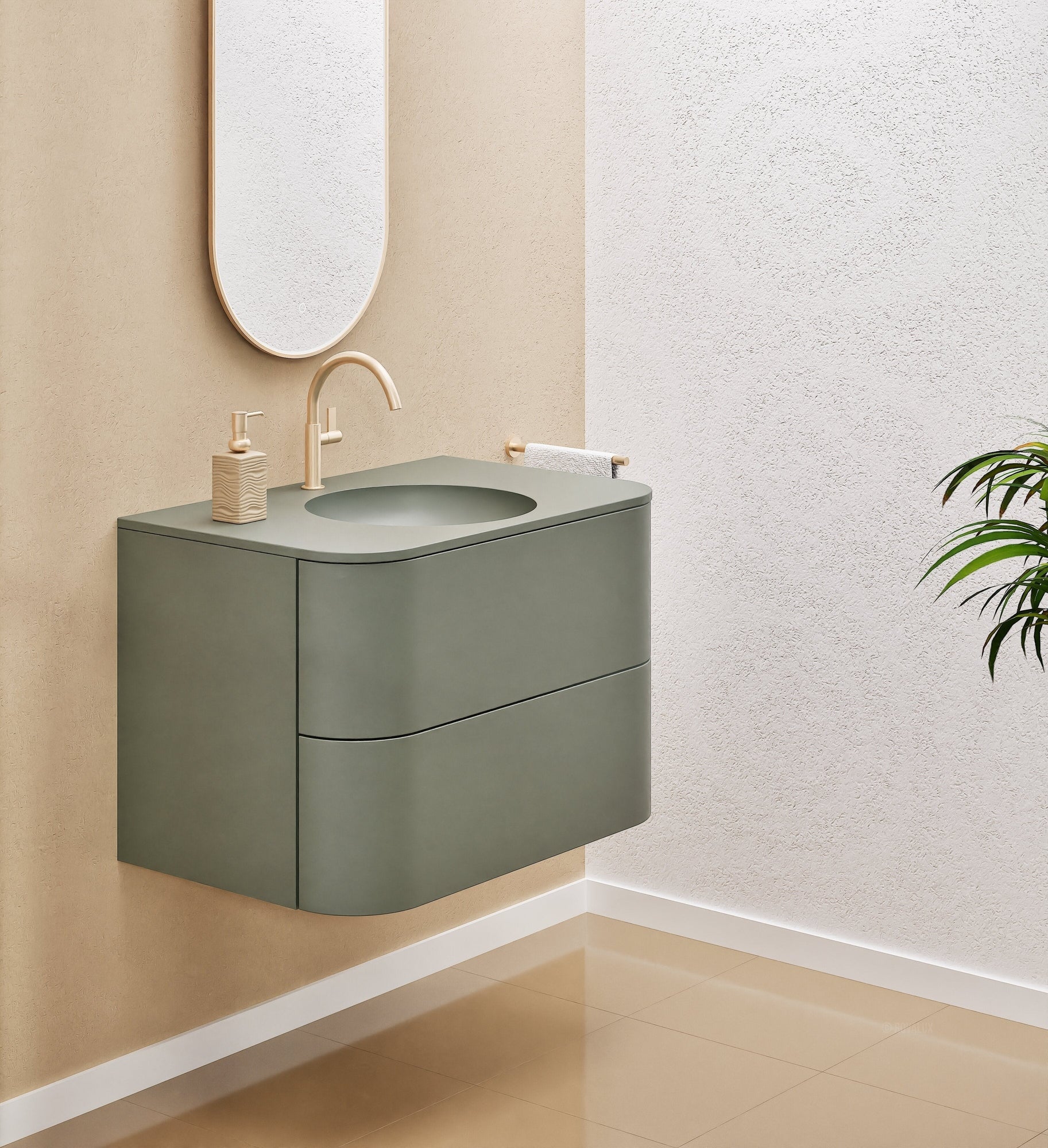 Serenia Flow Single Set - Corian® Sink & Countertop with 2 Drawers - ROVALUX
