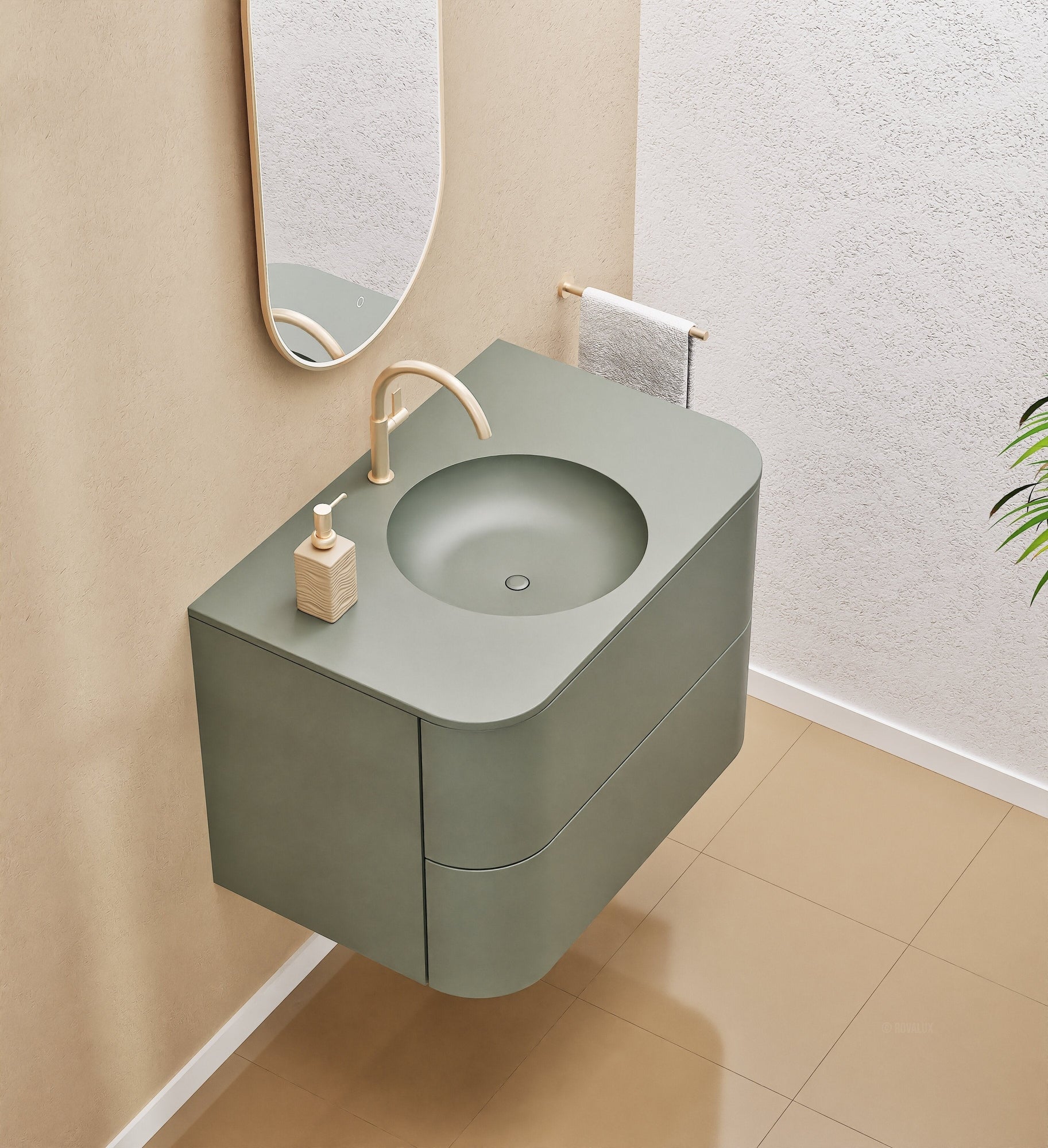 Serenia Flow Single Set - Corian® Sink & Countertop with 2 Drawers - ROVALUX