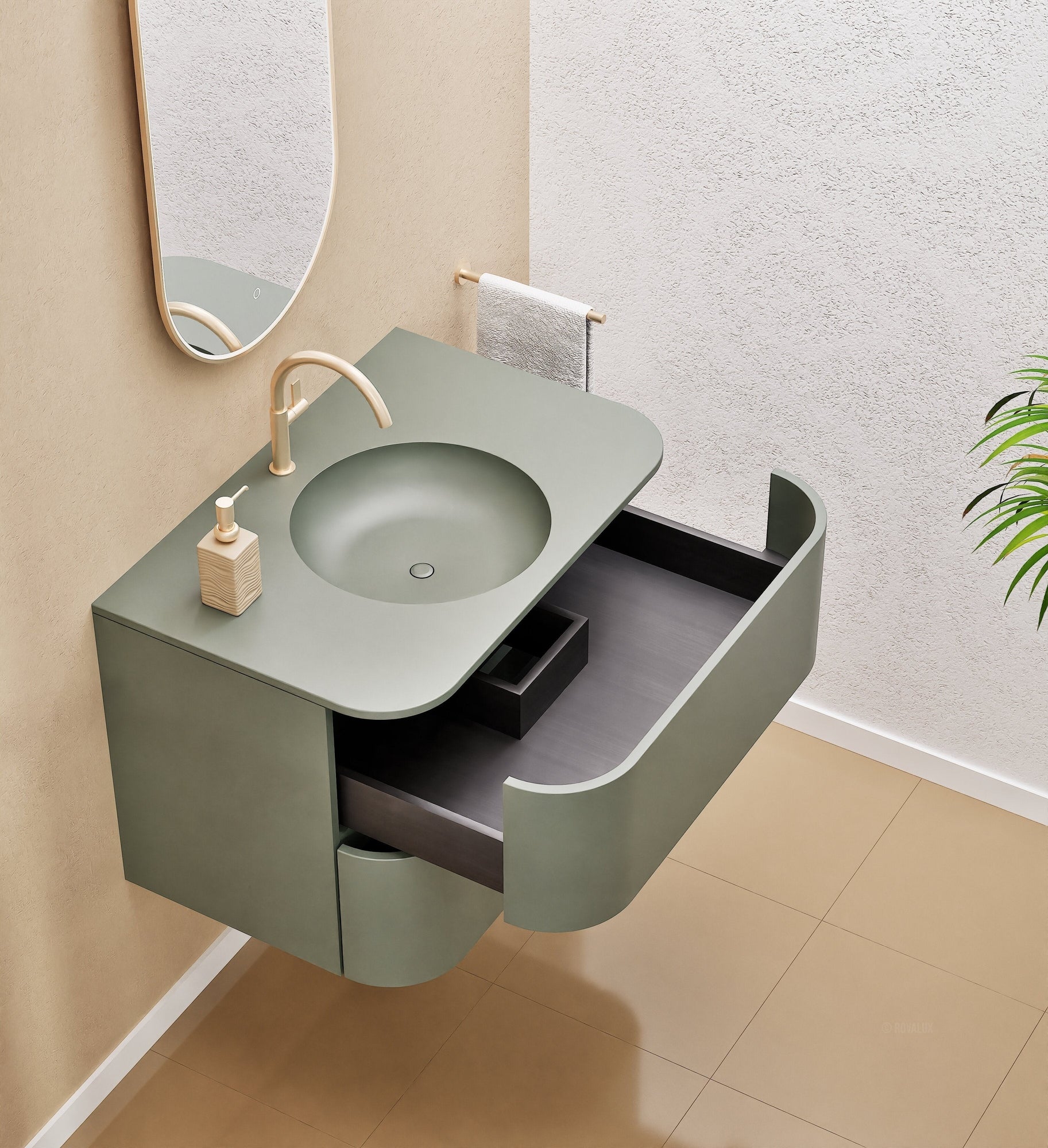 Serenia Flow Single Set - Corian® Sink & Countertop with 2 Drawers - ROVALUX