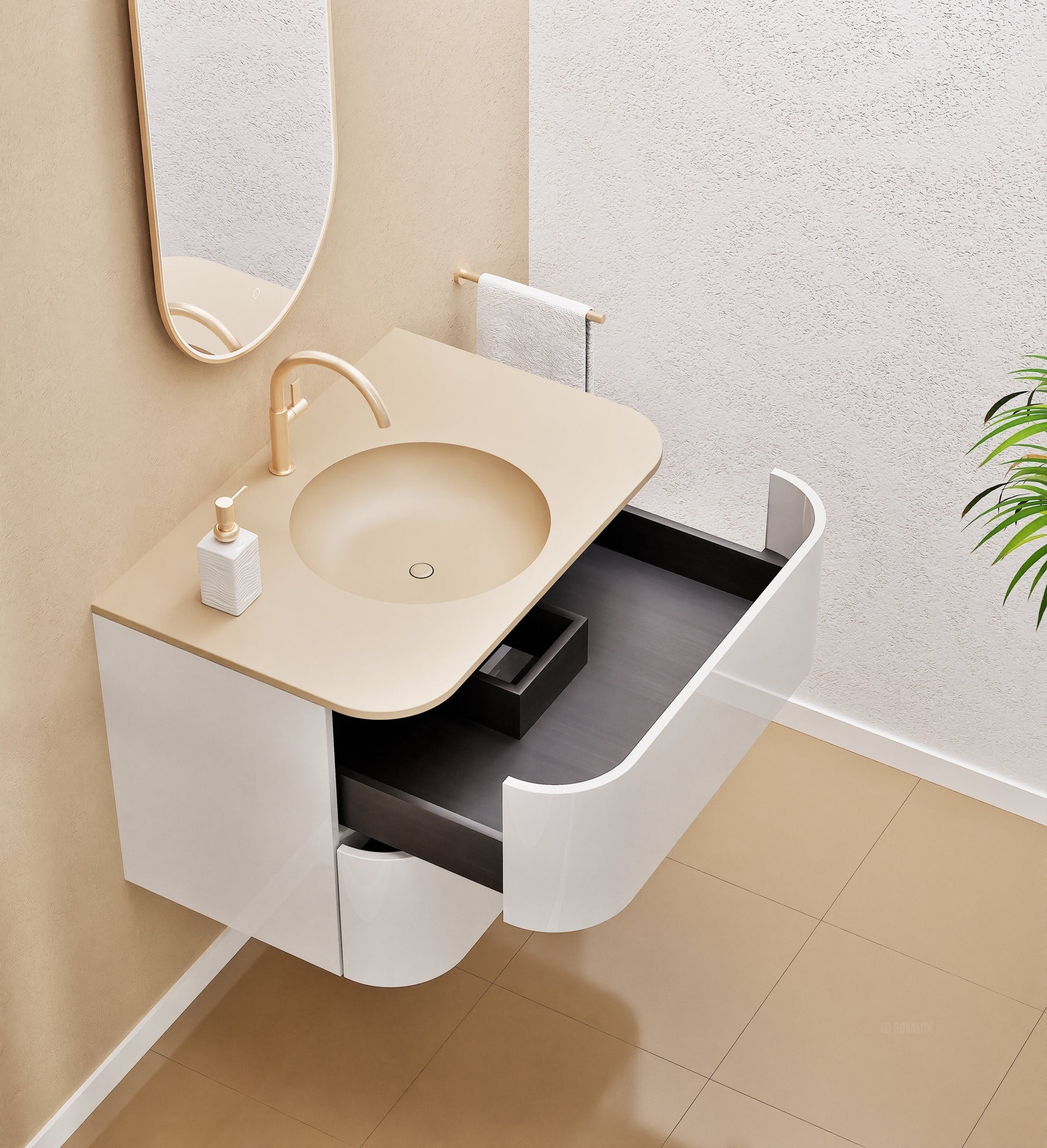 Serenia Flow Single Set - Corian® Sink & Countertop with 2 Drawers - ROVALUX