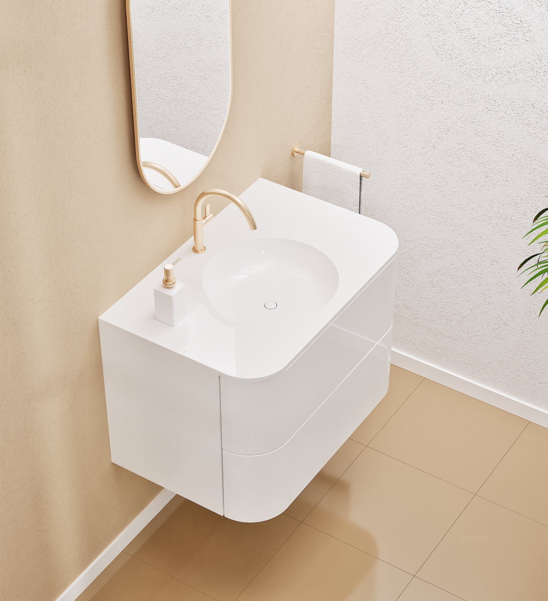 Serenia Flow Single Set - Corian® Sink & Countertop with 2 Drawers - ROVALUX