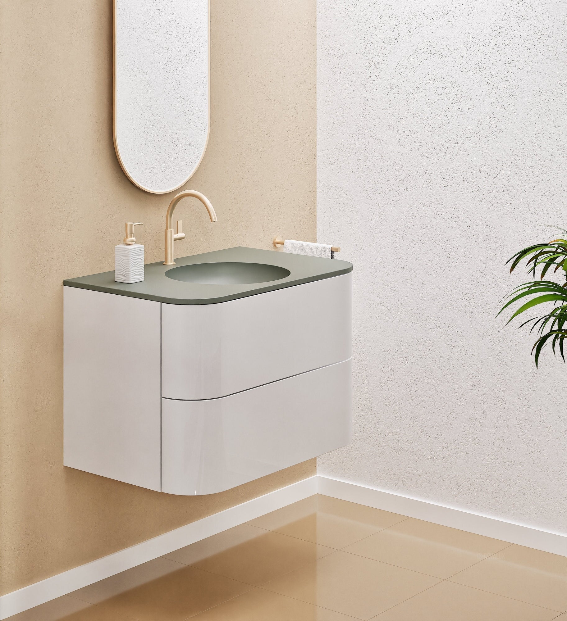 Serenia Flow Single Set - Corian® Sink & Countertop with 2 Drawers - ROVALUX
