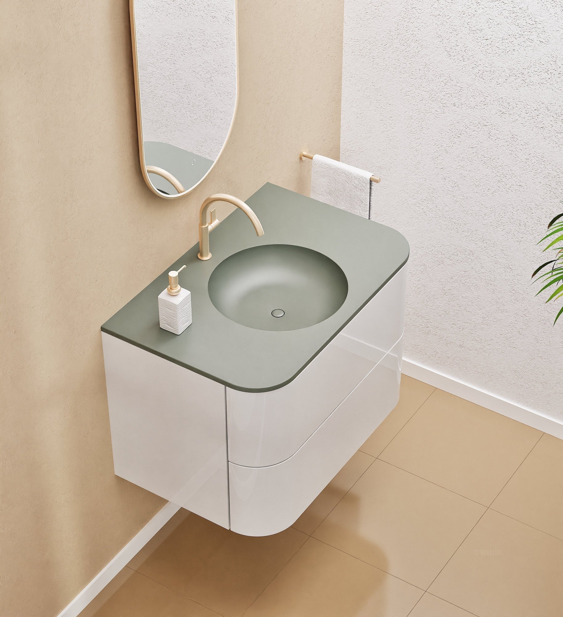 Serenia Flow Single Set - Corian® Sink & Countertop with 2 Drawers - ROVALUX