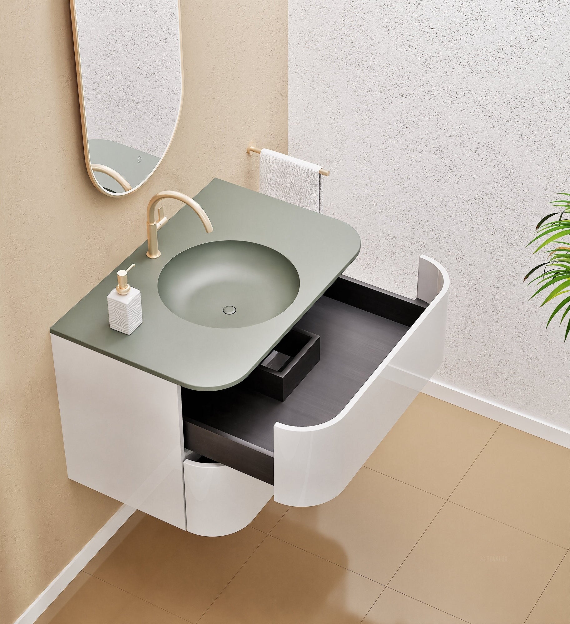 Serenia Flow Single Set - Corian® Sink & Countertop with 2 Drawers - ROVALUX