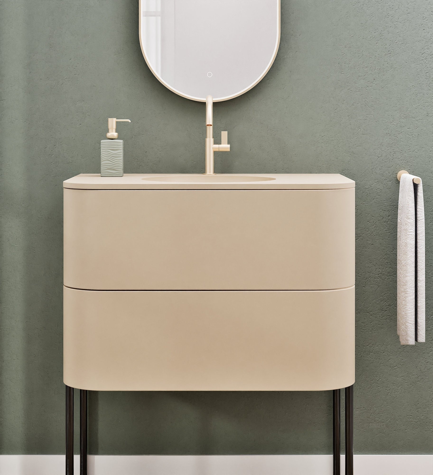 Serenia Flow Single Set with Supporting Legs - Corian® Sink & Countertop with 2 Drawers - ROVALUX