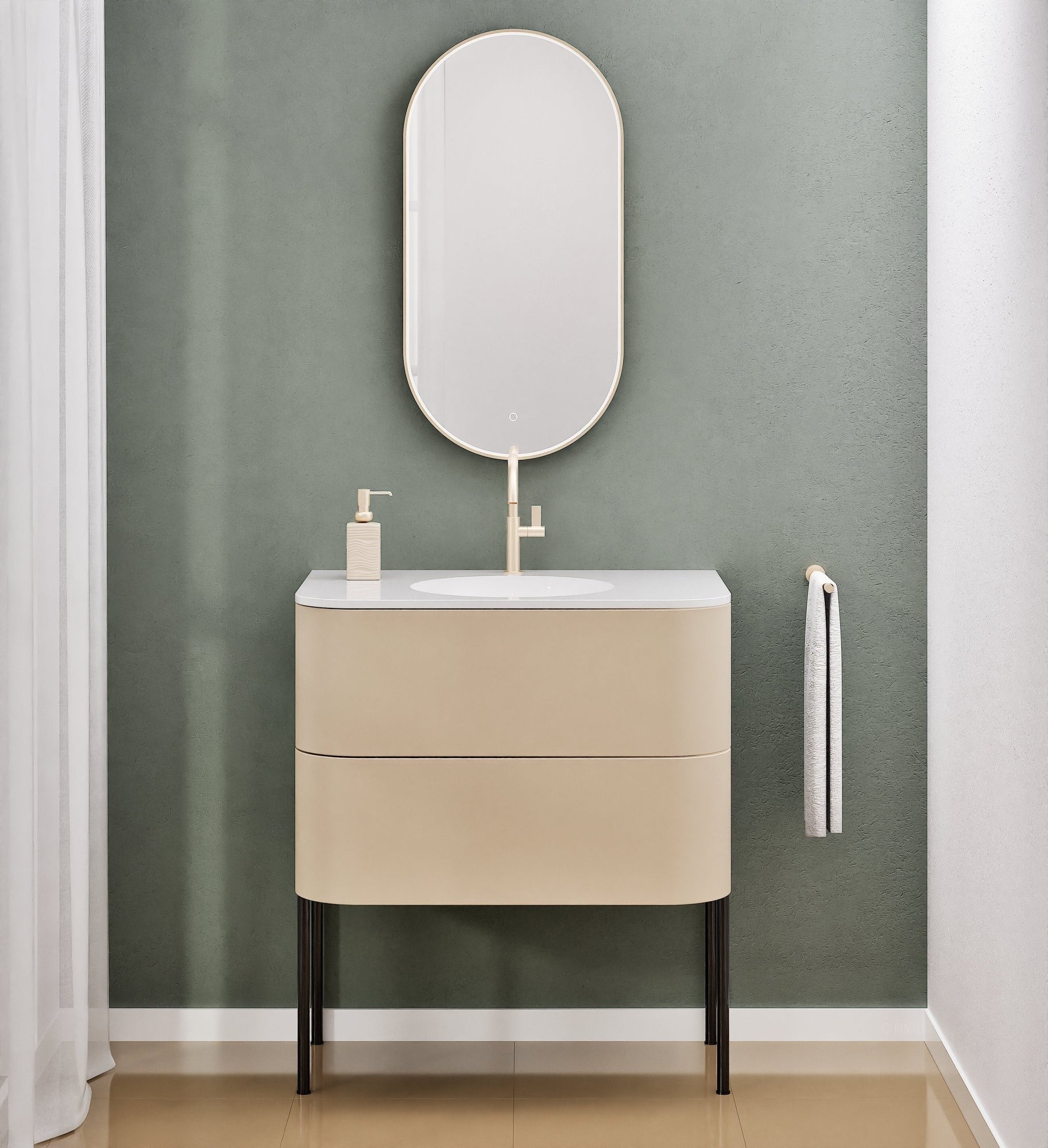 Serenia Flow Single Set with Supporting Legs - Corian® Sink & Countertop with 2 Drawers - ROVALUX