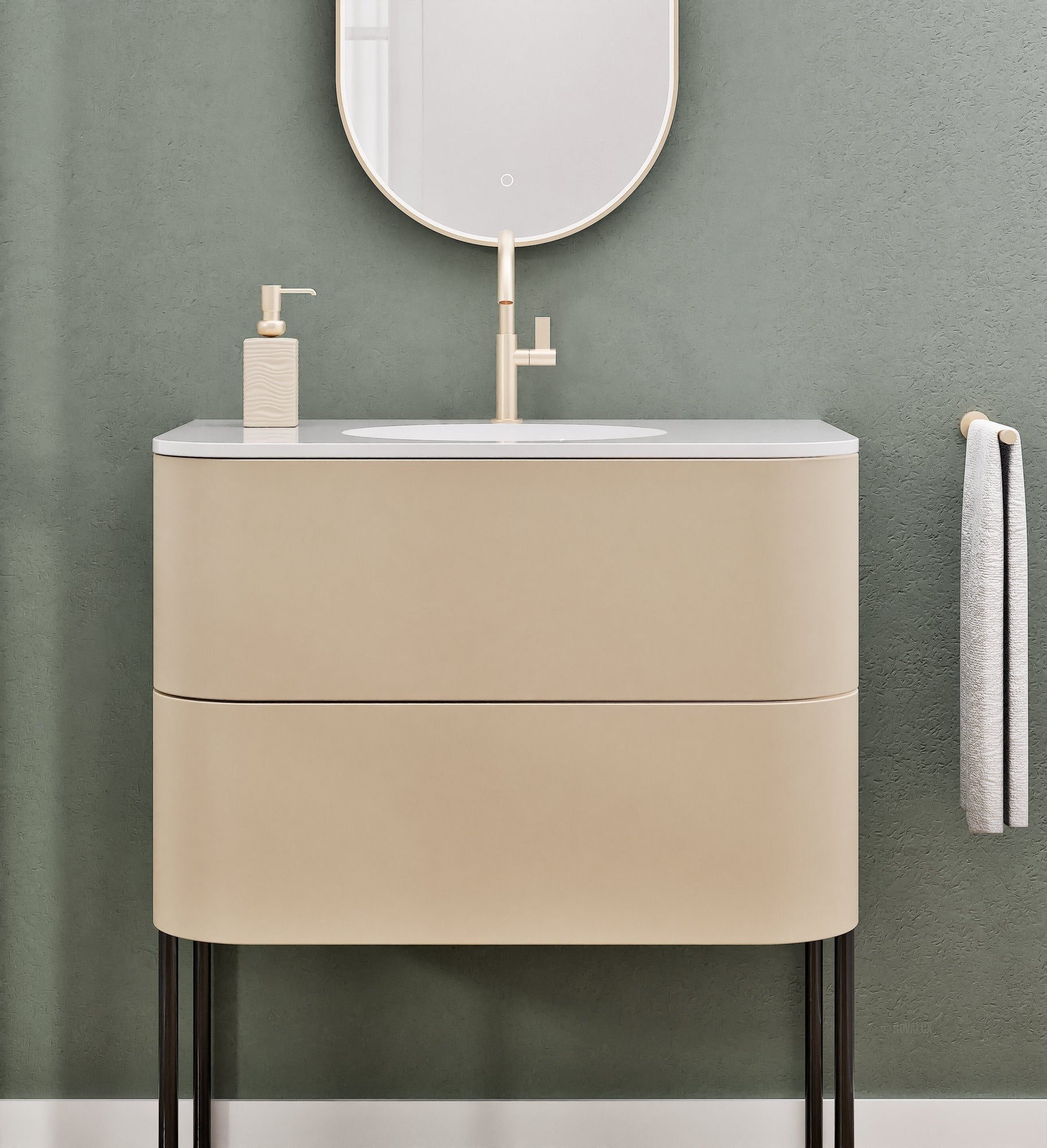 Serenia Flow Single Set with Supporting Legs - Corian® Sink & Countertop with 2 Drawers - ROVALUX