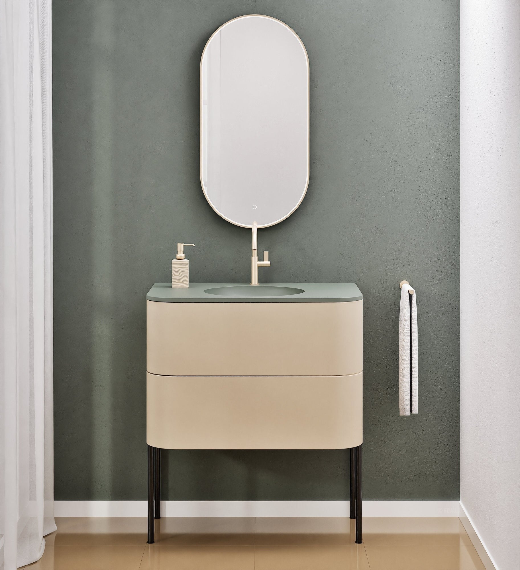 Serenia Flow Single Set with Supporting Legs - Corian® Sink & Countertop with 2 Drawers - ROVALUX