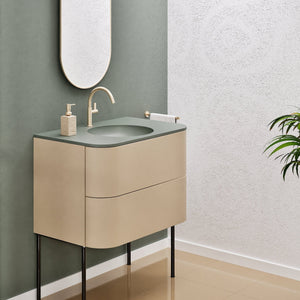 Serenia Flow Single Set with Supporting Legs - Corian® Sink & Countertop with 2 Drawers - ROVALUX