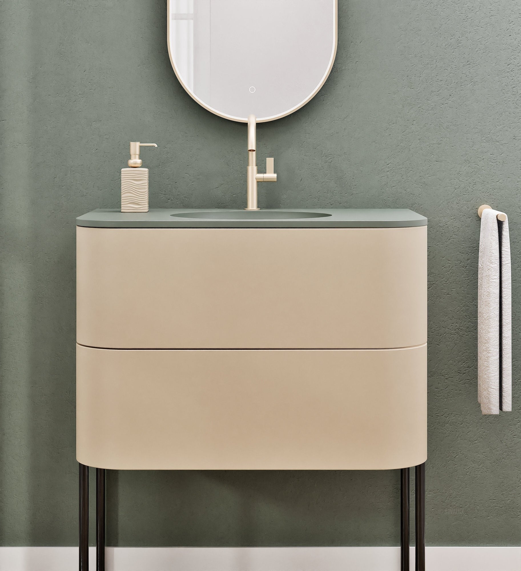Serenia Flow Single Set with Supporting Legs - Corian® Sink & Countertop with 2 Drawers - ROVALUX
