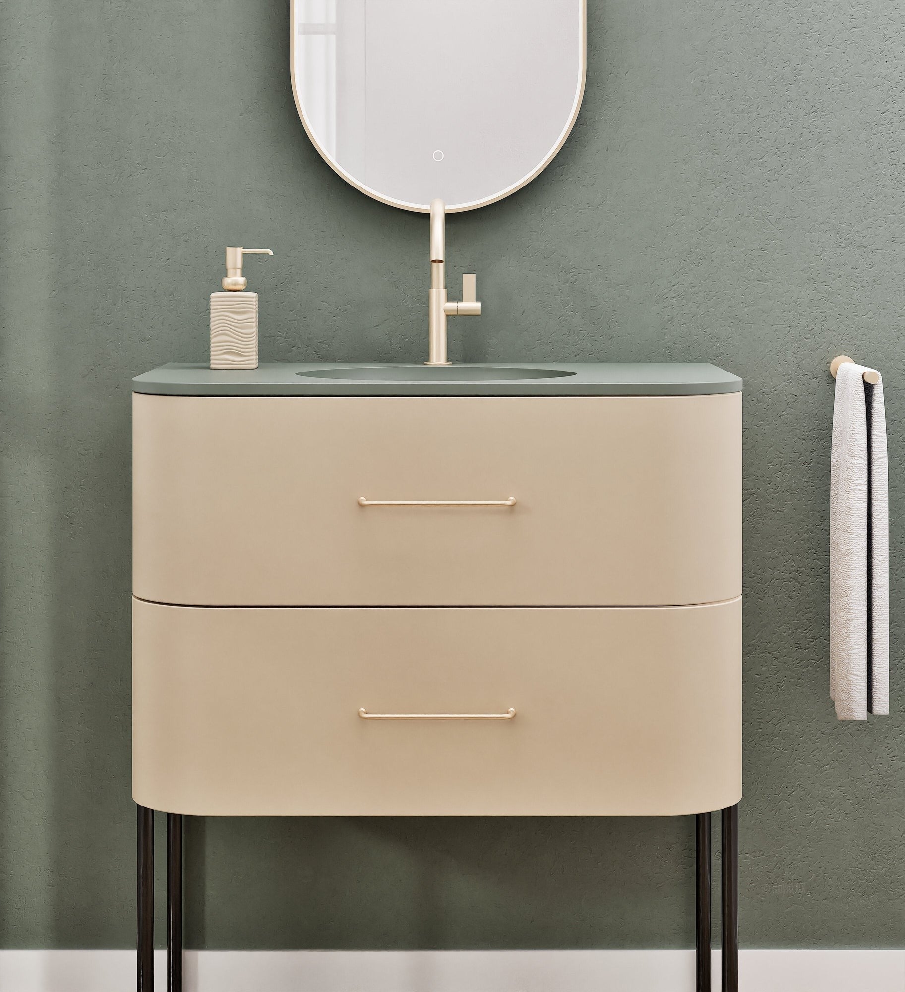 Serenia Flow Single Set with Supporting Legs - Corian® Sink & Countertop with 2 Drawers - ROVALUX