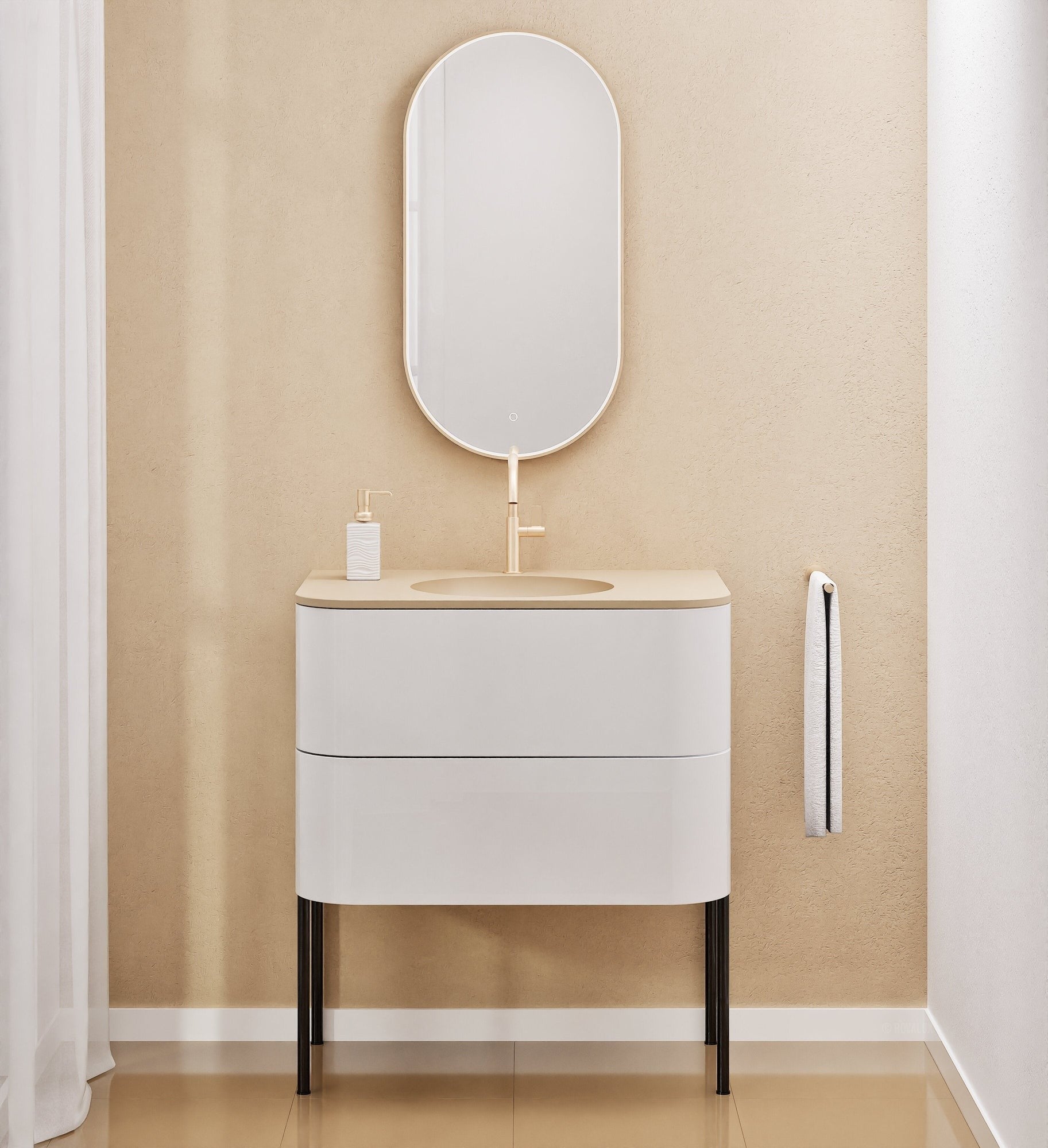 Serenia Flow Single Set with Supporting Legs - Corian® Sink & Countertop with 2 Drawers - ROVALUX