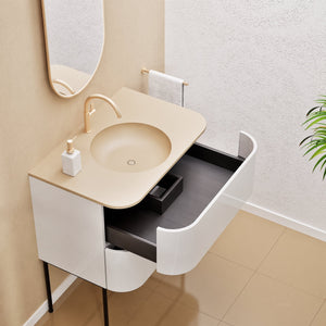 Serenia Flow Single Set with Supporting Legs - Corian® Sink & Countertop with 2 Drawers - ROVALUX