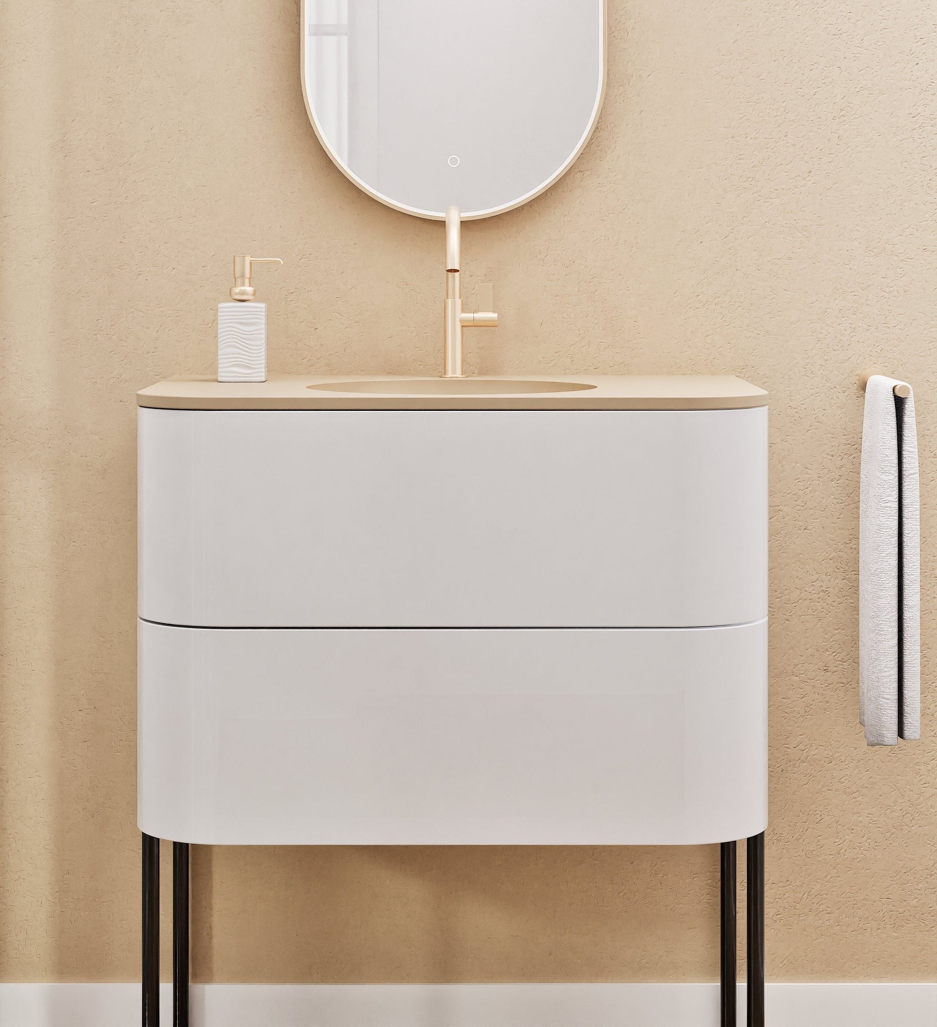 Serenia Flow Single Set with Supporting Legs - Corian® Sink & Countertop with 2 Drawers - ROVALUX