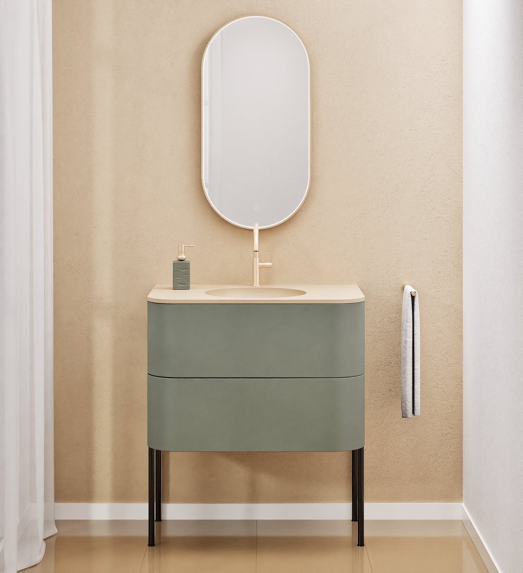 Serenia Flow Single Set with Supporting Legs - Corian® Sink & Countertop with 2 Drawers - ROVALUX