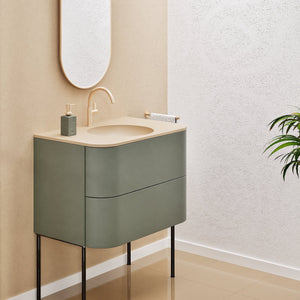 Serenia Flow Single Set with Supporting Legs - Corian® Sink & Countertop with 2 Drawers - ROVALUX