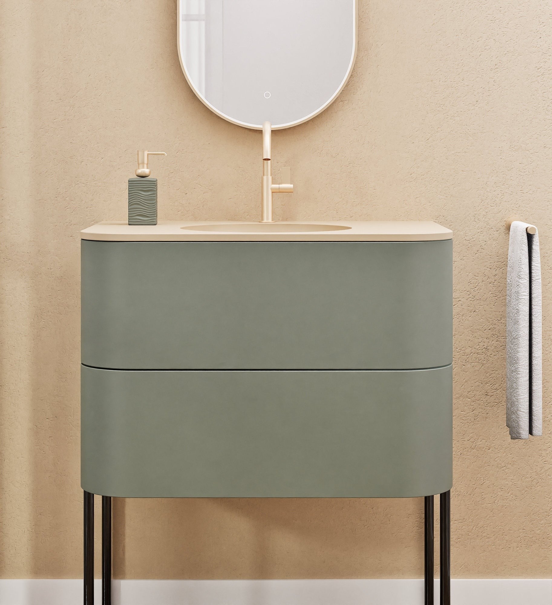 Serenia Flow Single Set with Supporting Legs - Corian® Sink & Countertop with 2 Drawers - ROVALUX
