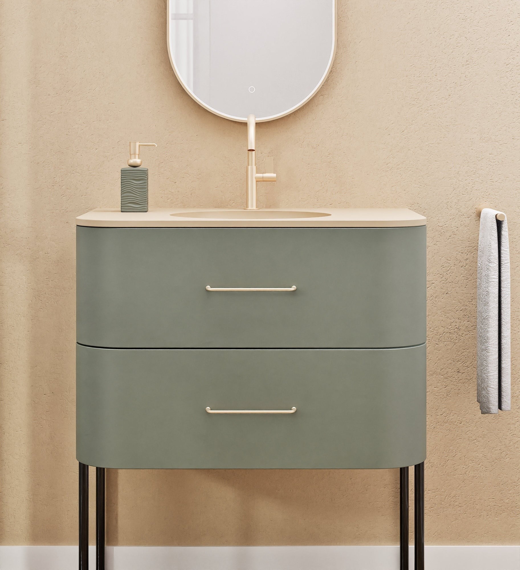 Serenia Flow Single Set with Supporting Legs - Corian® Sink & Countertop with 2 Drawers - ROVALUX