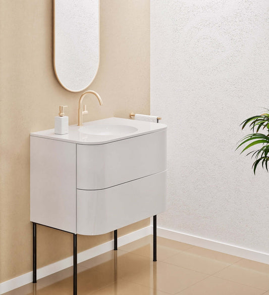 Serenia Flow Single Set with Supporting Legs - Corian® Sink & Countertop with 2 Drawers - ROVALUX