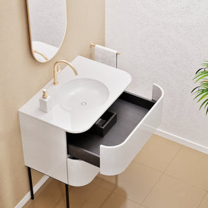 Serenia Flow Single Set with Supporting Legs - Corian® Sink & Countertop with 2 Drawers - ROVALUX