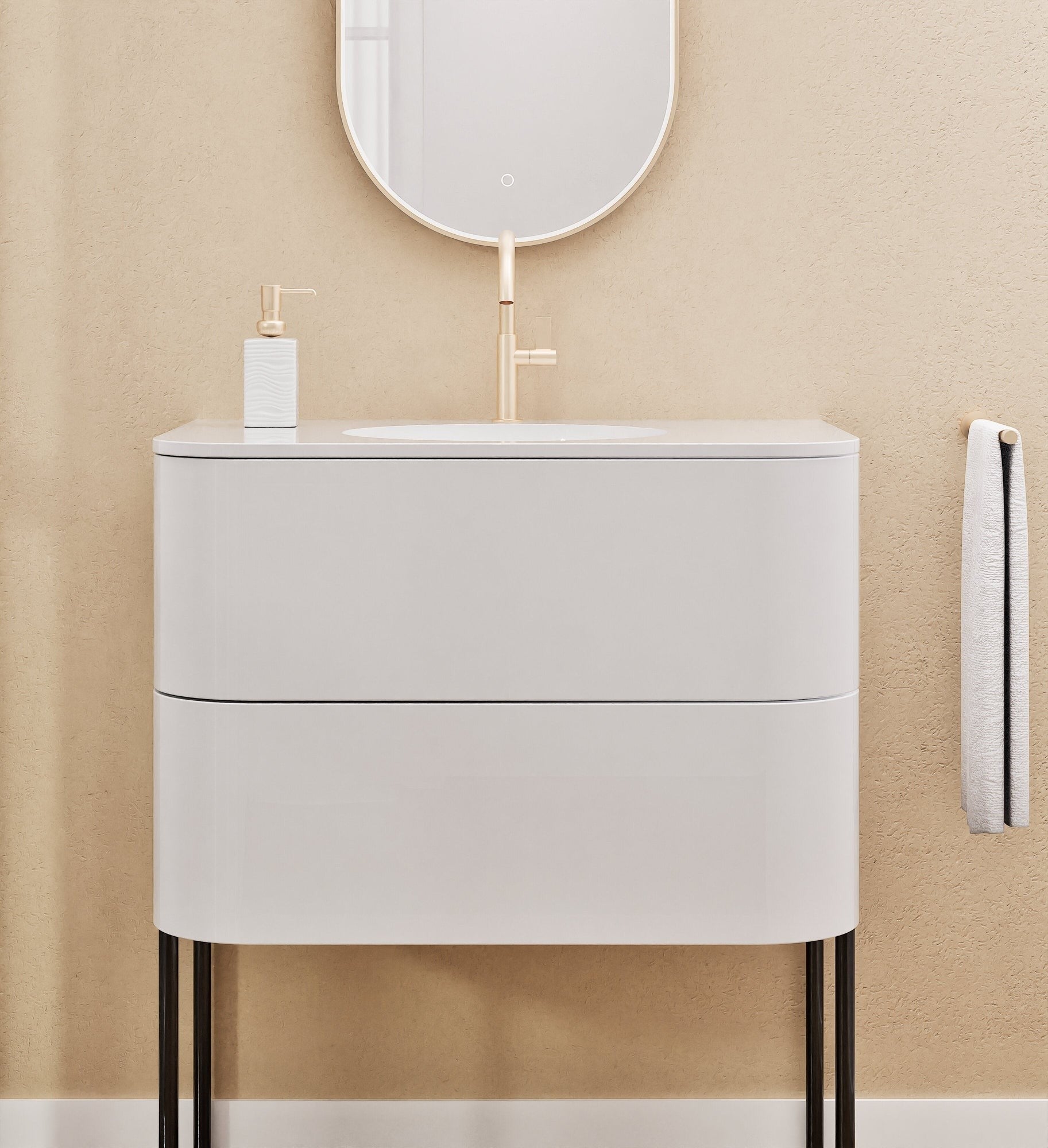 Serenia Flow Single Set with Supporting Legs - Corian® Sink & Countertop with 2 Drawers - ROVALUX