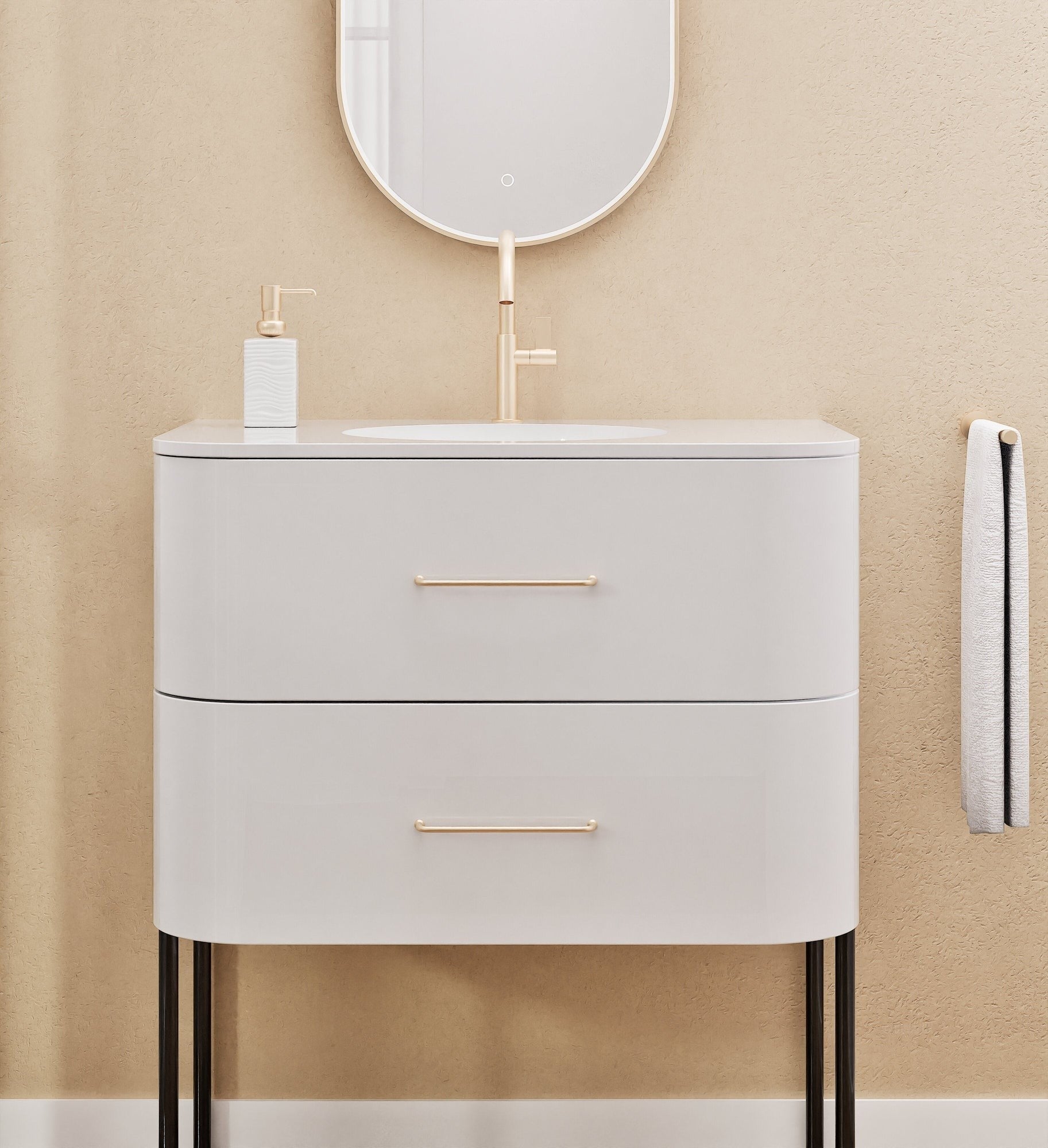 Serenia Flow Single Set with Supporting Legs - Corian® Sink & Countertop with 2 Drawers - ROVALUX